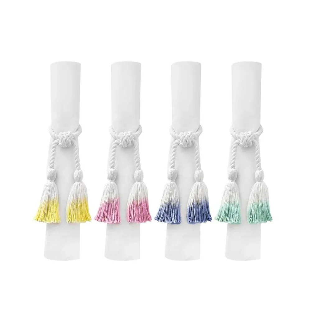 8 Wild Sage Colorful Ombre Rope Tassel Napkin Rings White Yellow Pink Blue Green